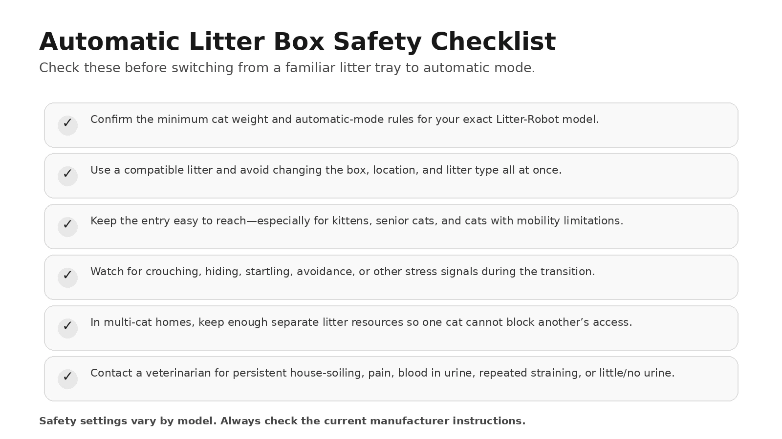 Safety checklist for introducing a cat to an automatic litter box